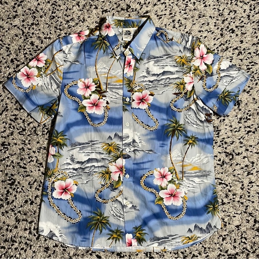 Kennington California Blue Hawaiian Aloha Shirt Short Sleeve Men’s Size XL